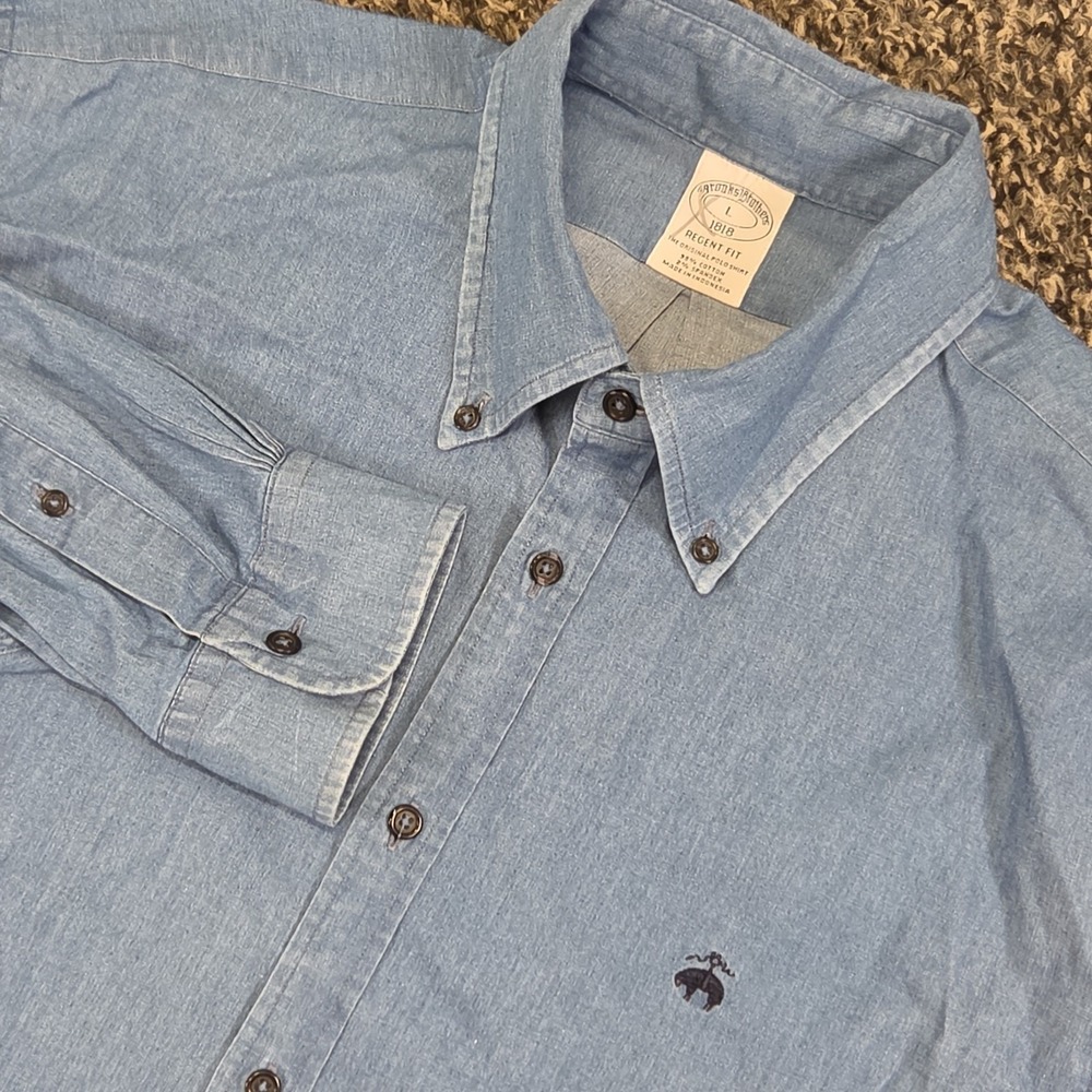 Brooks Brothers Chambray Long Sleeve Mens Large Button Down Regent Fit Stretch